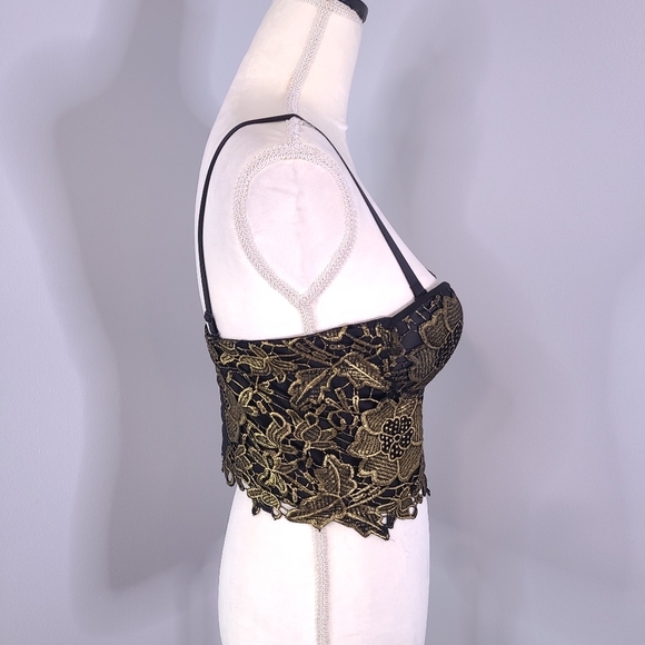 Unbranded Gold Black Floral Lace Embroidered Sexy Bustier Corset Crop Top SM - Picture 4 of 13